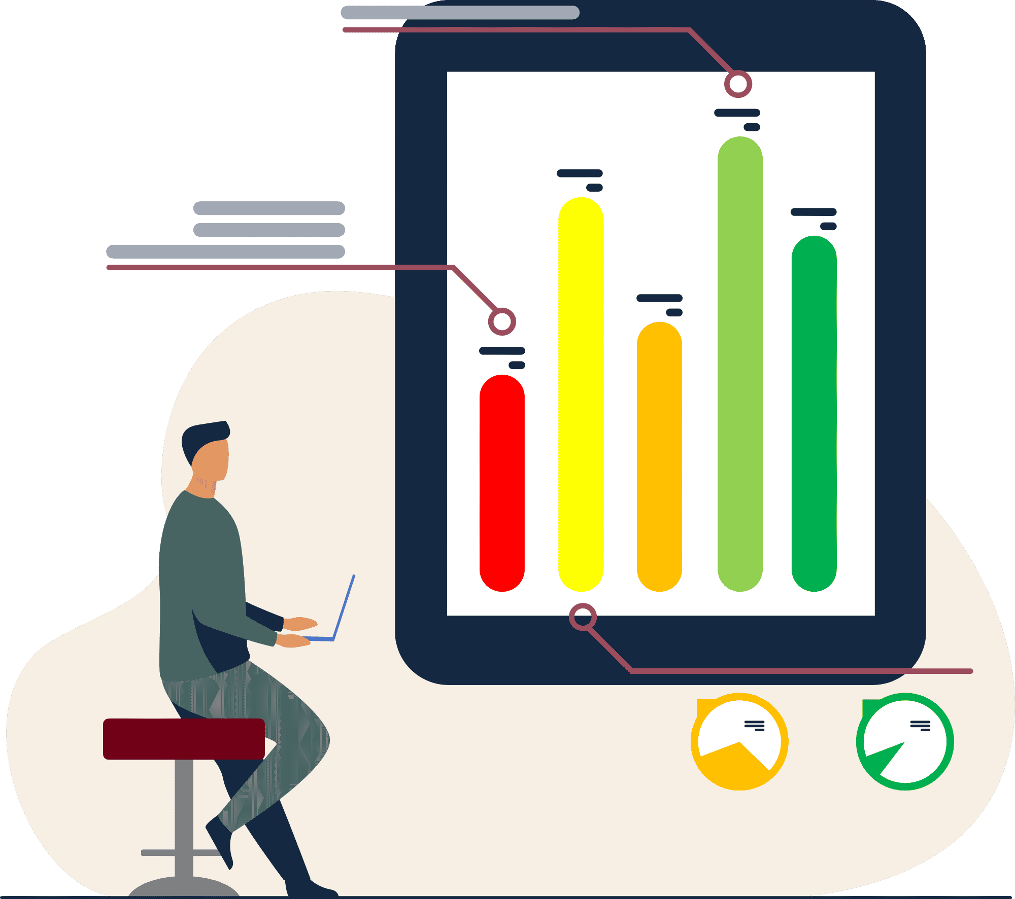 Illustration of a man analysing a huge graph.