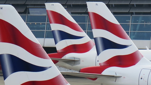 A photo of three British Airways planes.