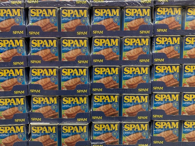 Photo of stacks of SPAM tins.