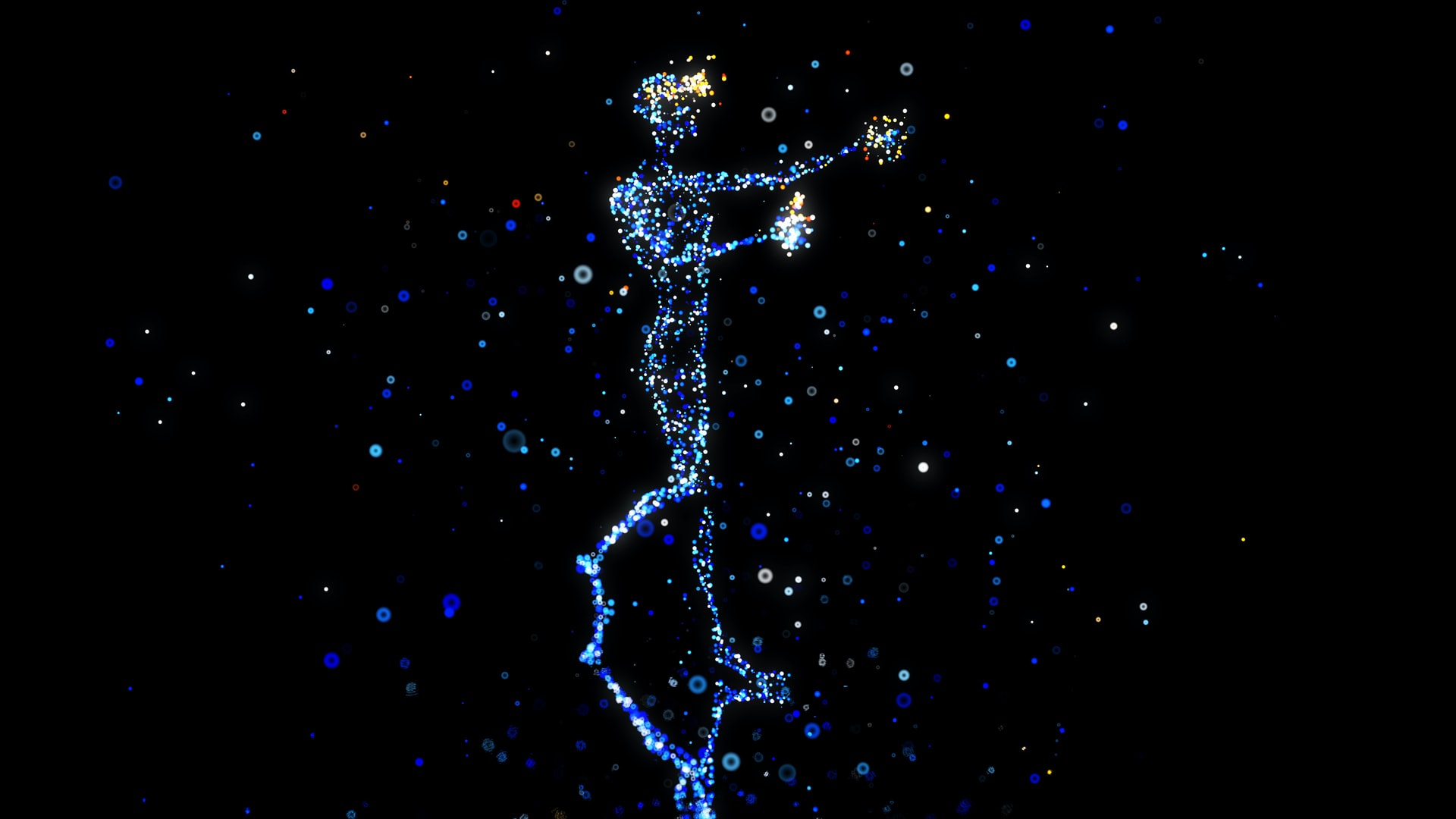 A digital image of person's outline made using small lights.