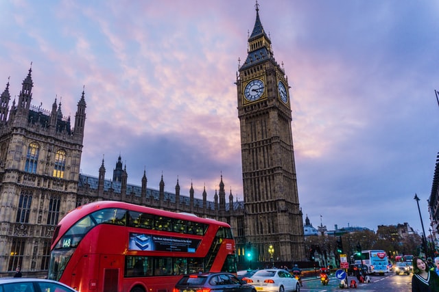 A photo of Big Ben at sunset.